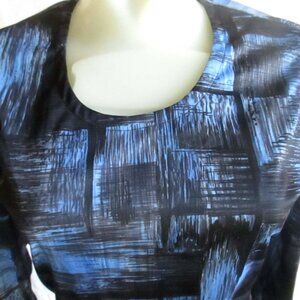 Small Single Stitch Vintage 1970s Womens Blue Top Polyester Paint Print Disco